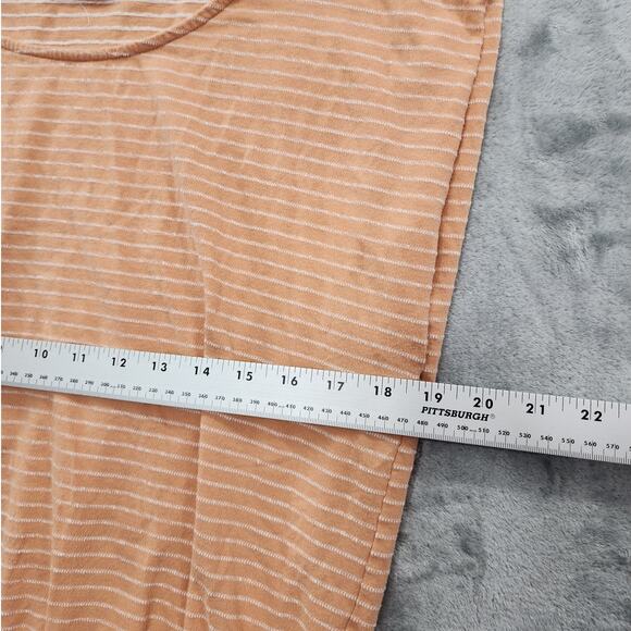 ANA Top Womens L Orange White Striped Scoop Neck Cap Sleeve Smocked Hem Stretch - Picture 5 of 8